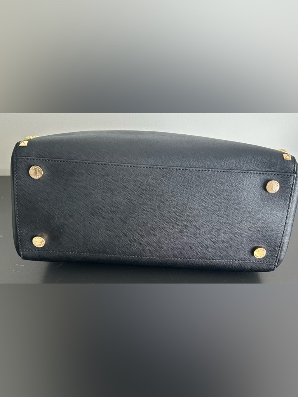 Michael Kors Black leather Satchel Gold Stud structured tote - Picture 8 of 11